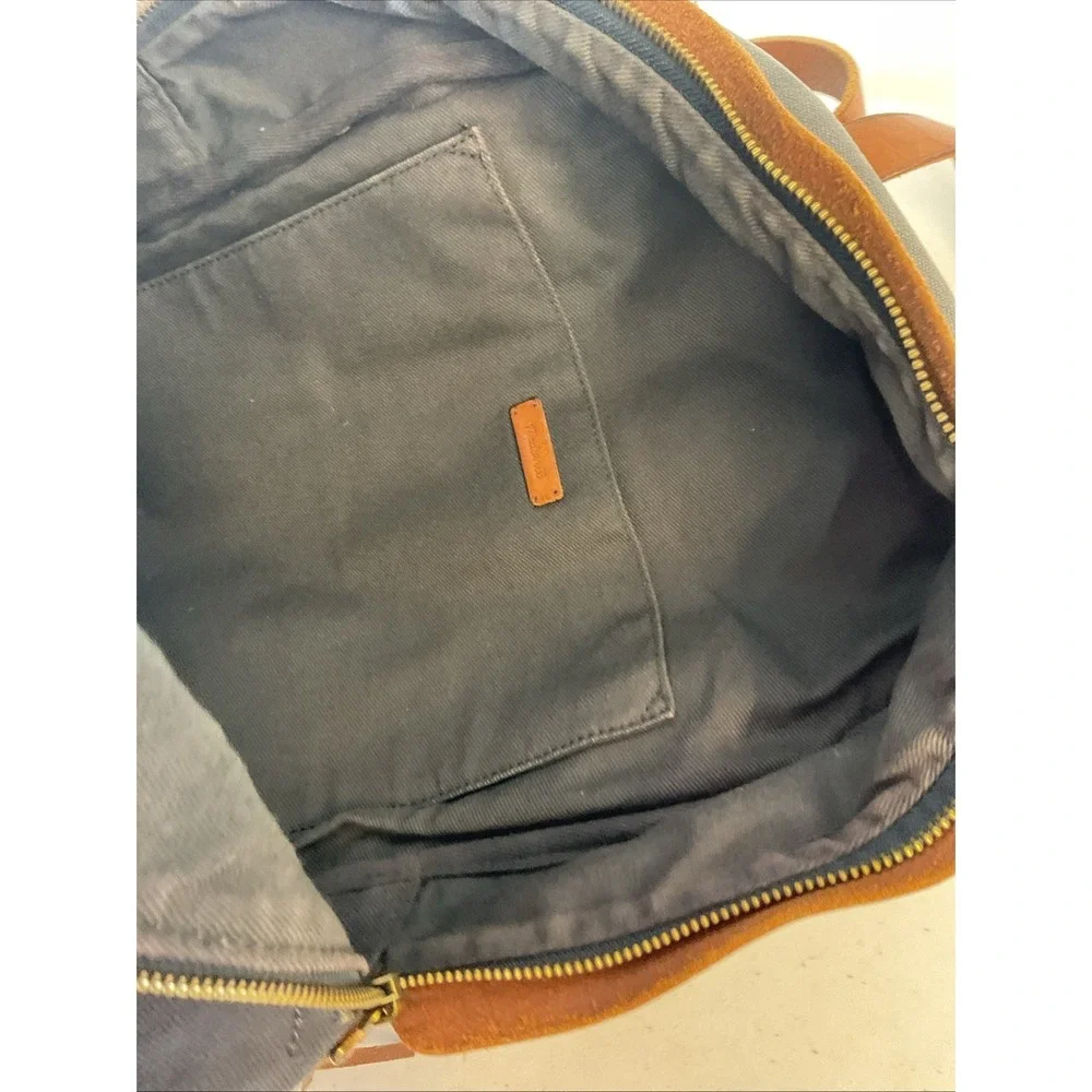 Madewell Charleston Heavy Canvas Laptop Backpack Leather Trim Dark Gray Commuter